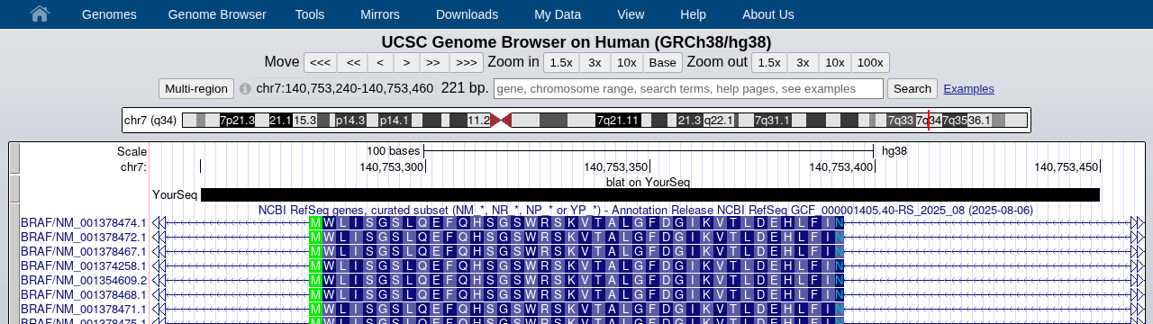 BLAT hit aligned on the browser
