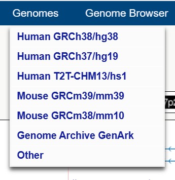 Genomes drop-down menu