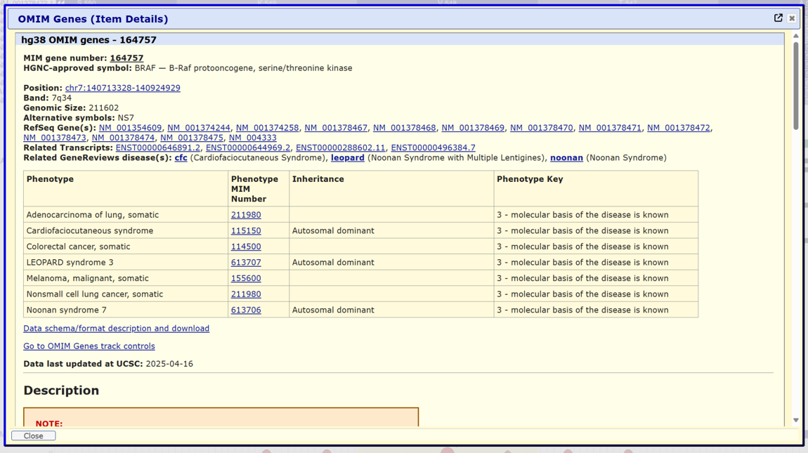 OMIM information in the Genome Browser